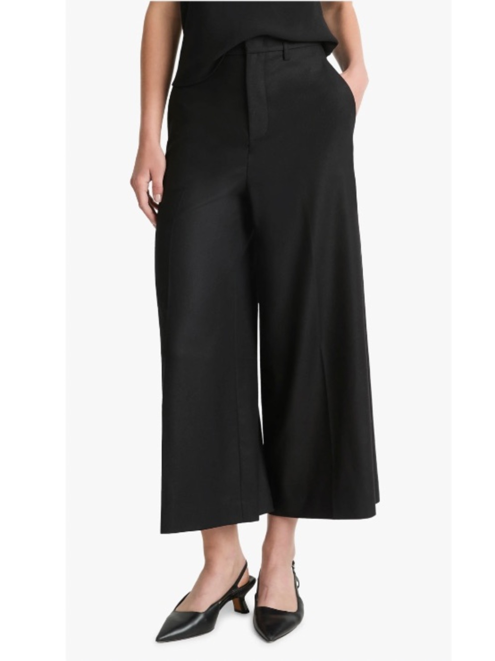 Vince Mid-Rise Flannel Culottes Relaxed Wide Leg Crop Trouser Career Black 4